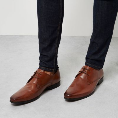 Brown leather smart derby shoes